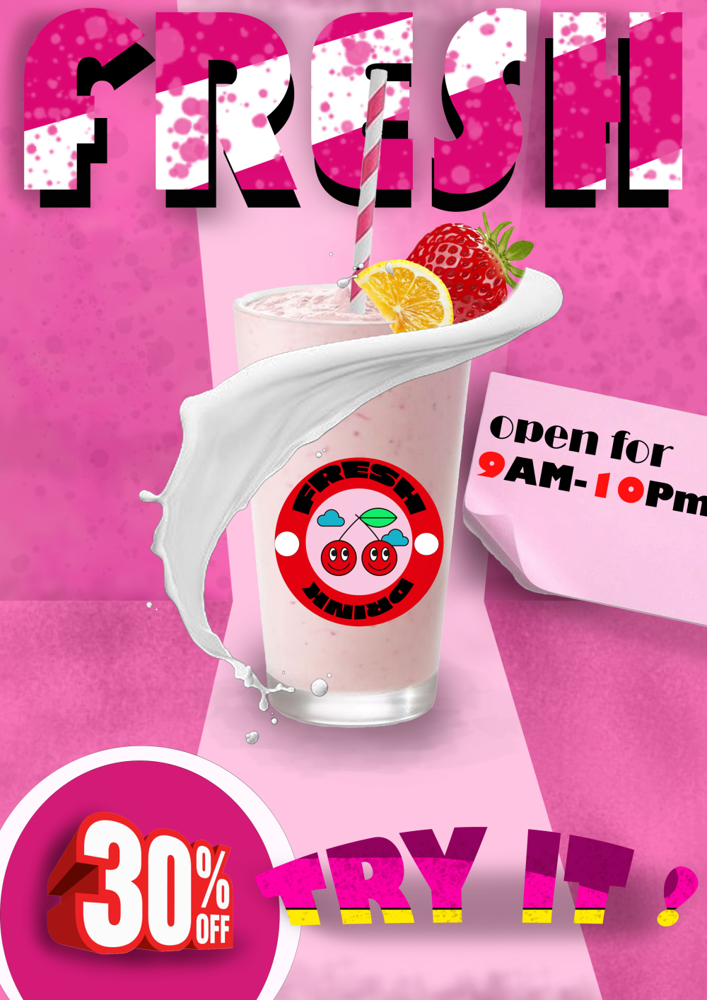 მილქშეიქის საზაფხულო სარეკლამო ბანერი (Fresh Drink)