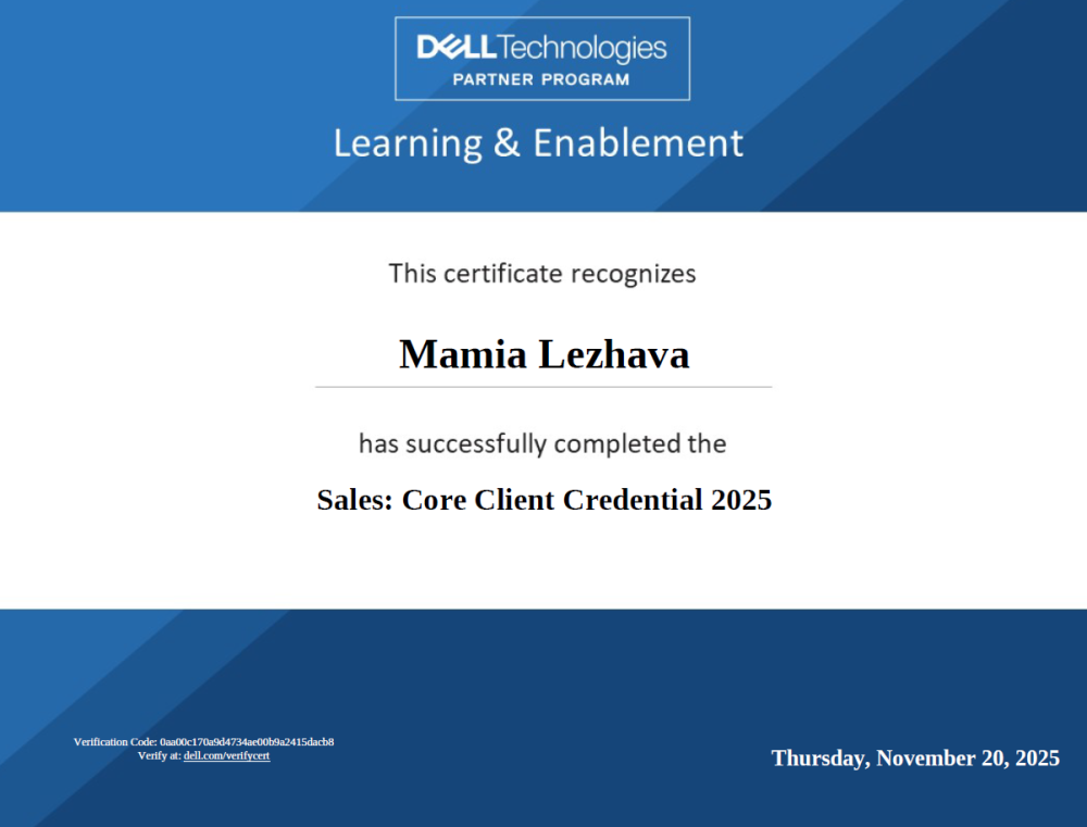 Sales Core Client Credential 2025 certificate